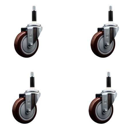 Service Caster 4'' Maroon Poly Wheel Swivel 7/8'' Expanding Stem Caster Set, 4PK SCC-EX20S414-PPUB-MRN-78-4